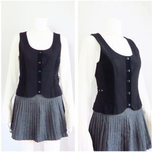 Vintage Black Wool Vest Suede Vest Size S/M